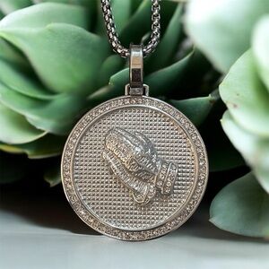 Silver Pendant Necklace with Praying Hands